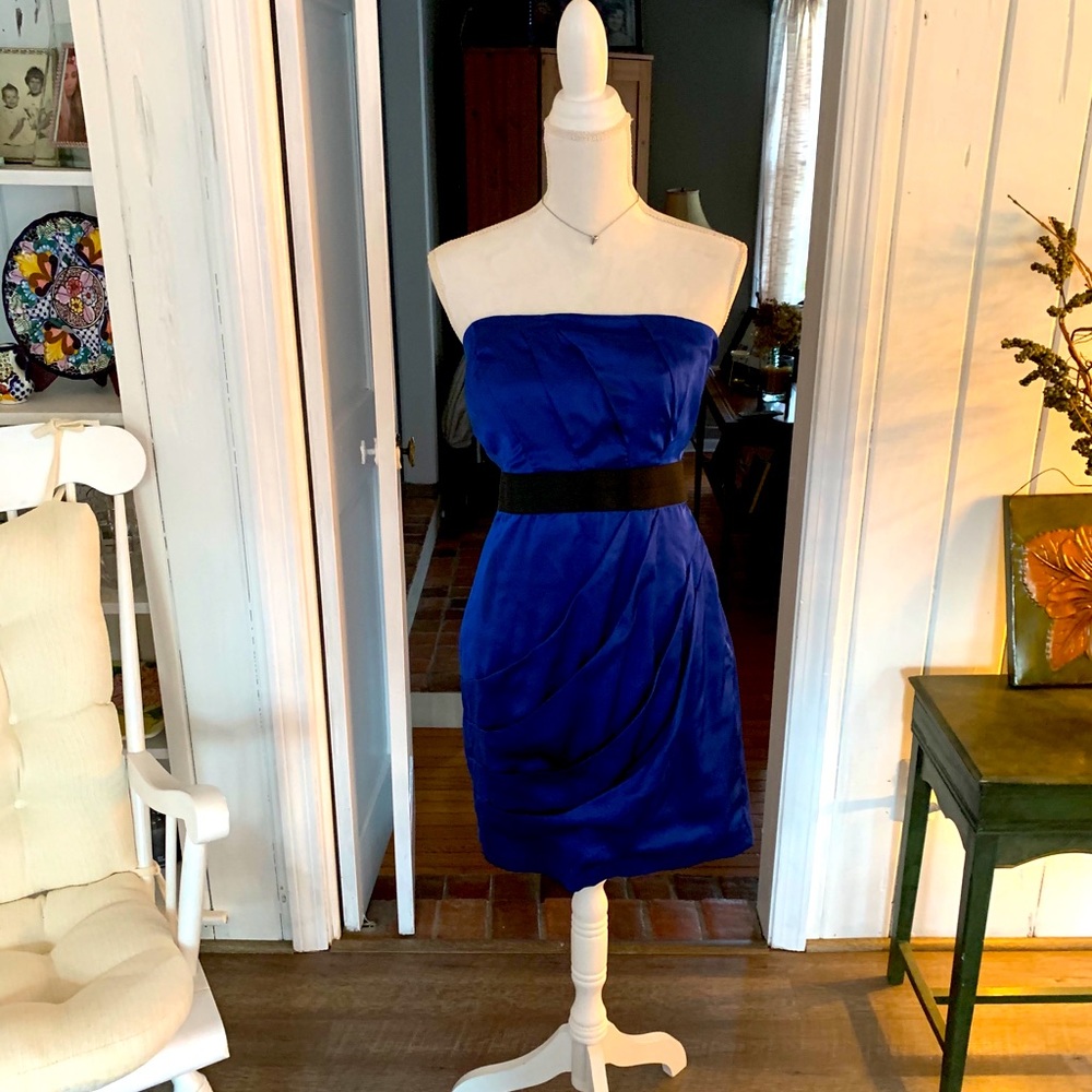 Express Royal Blue Satin Strapless Cocktail Dress